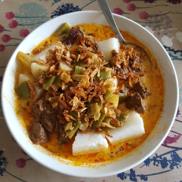 Lontong sayur - Indonesian vegetable curry with hard-boiled rice cake called lontong