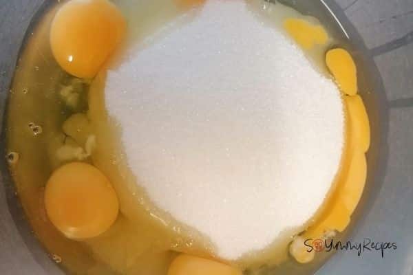 eggs and sugar in a mixing bowl