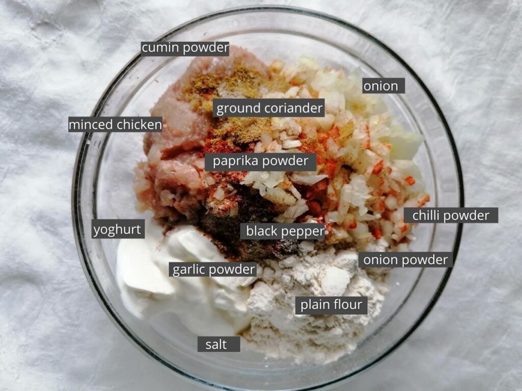 ingredients for chicken kebab patties