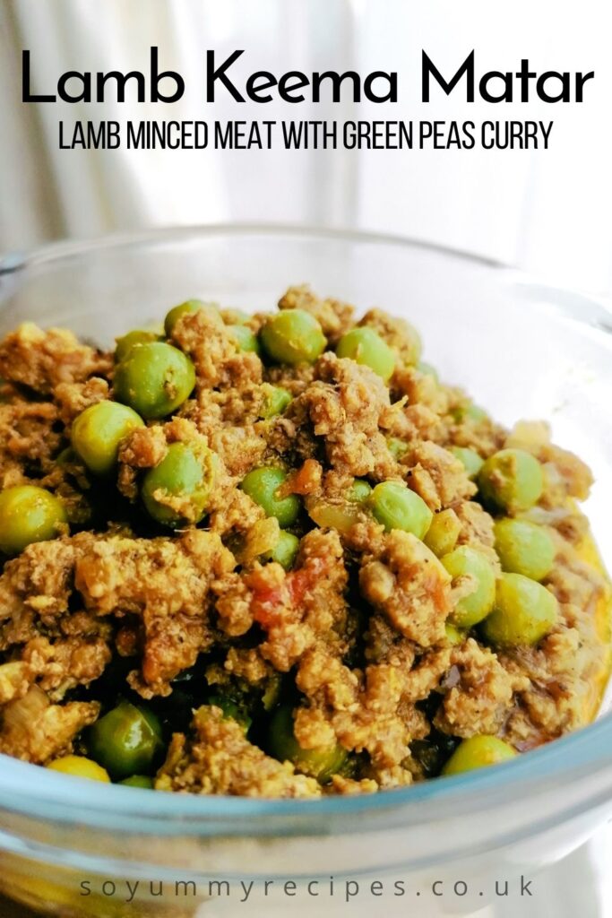 A bowl of keema matar - minced meat with green peas curry