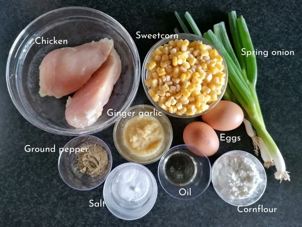 Ingredients for sweetcorn chicken soup