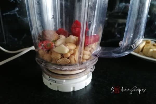 roasted peanuts, chillies and garlic in a blender