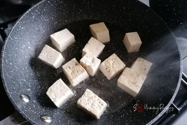 tofu on a frying pan