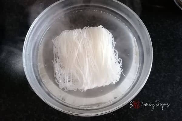 rice vermicelli soaked in hot water