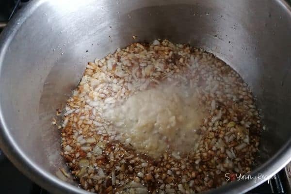 frying chopped onions and ginger garlic mince