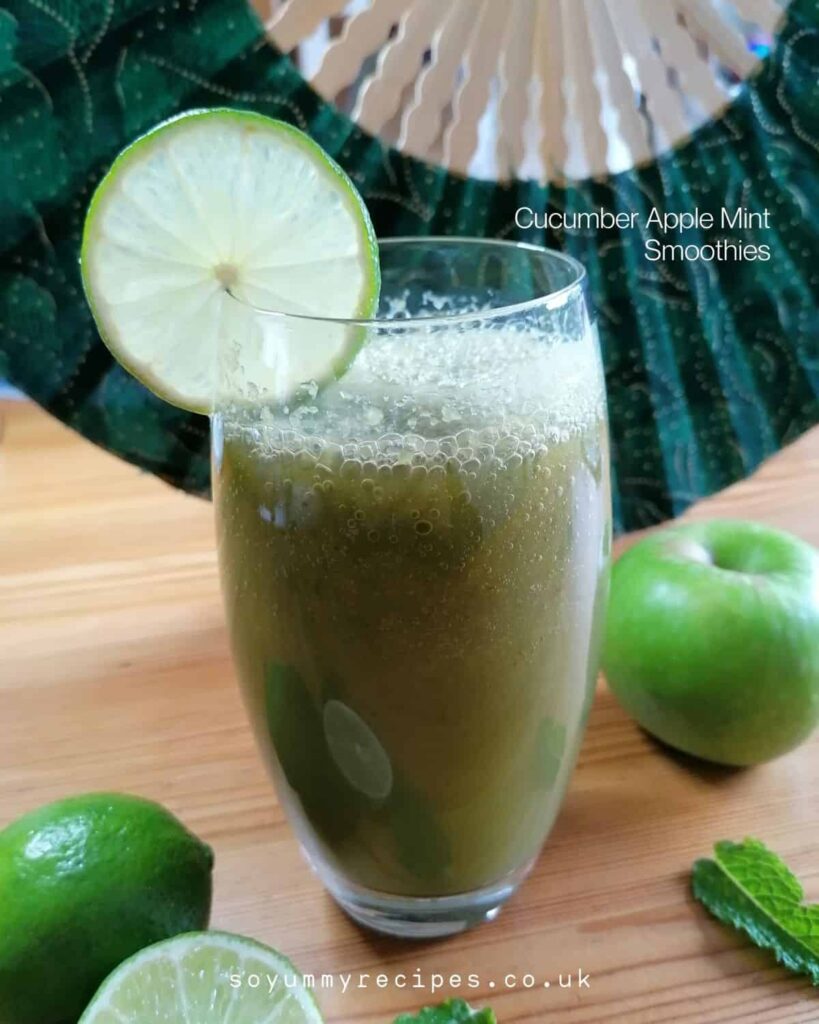 Refreshing green smoothie of cucumber, apple and mint