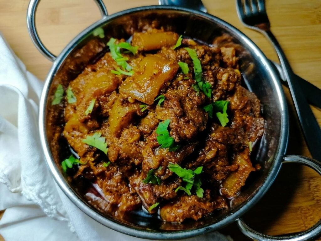 A dish of Pakistani style meat and bottle gourd curry - Lauki gosht 