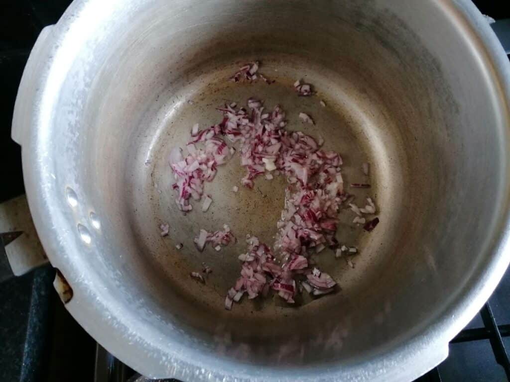 frying onion to make kitchari