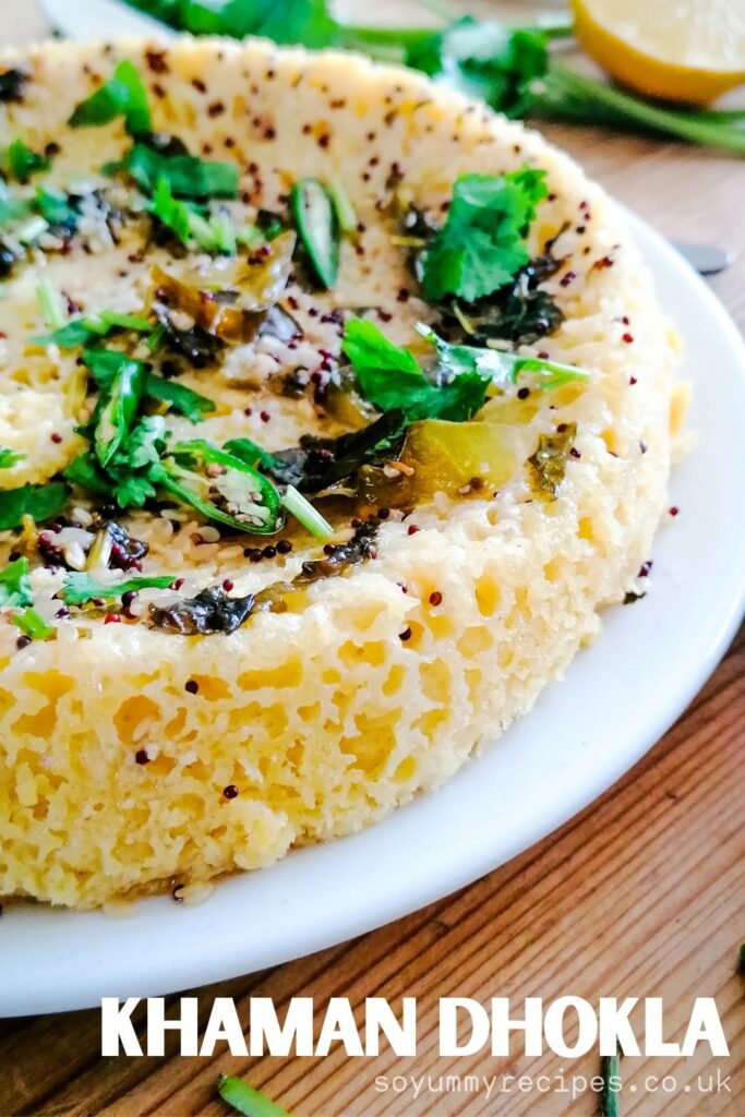 khaman dhokla with overlay text