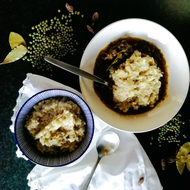 two bowls of kitchari mung beans