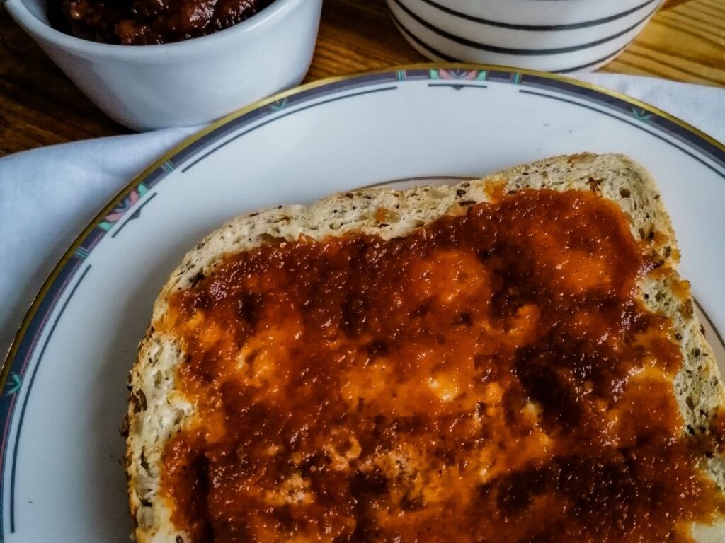 a toast with apple jam on it