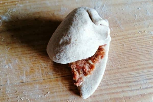 roti dough with minced meat filling