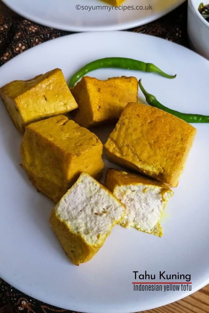 Indonesian yellow tofu image with overlay text