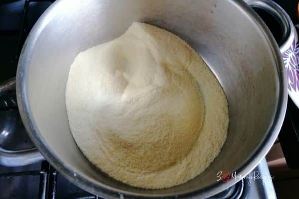 coarse semolina in a cooking pan