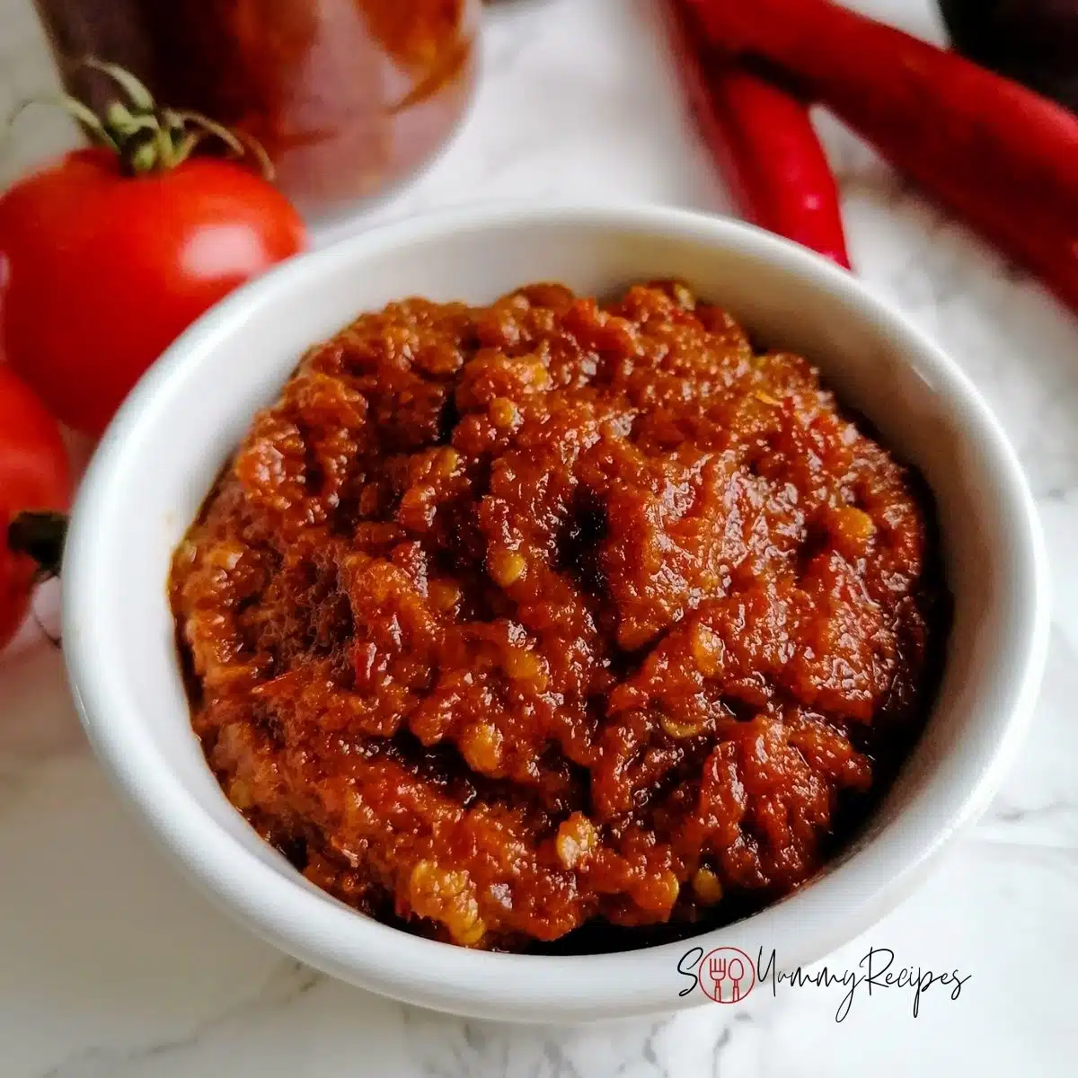 Indonesian sambal goreng terasi - fried chilli sauce with dried-shrimp paste