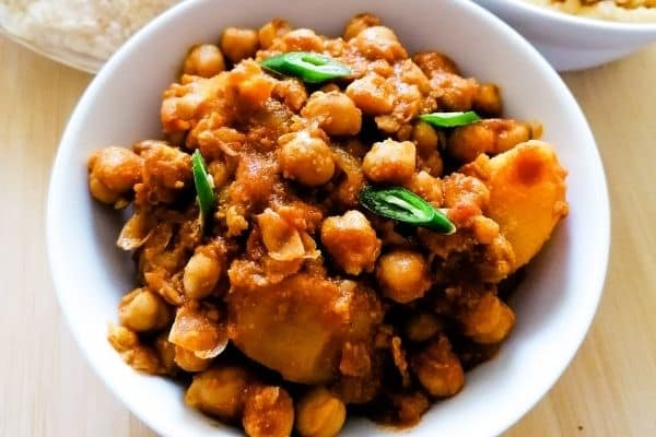 ready cooked chickpea curry with potatoes