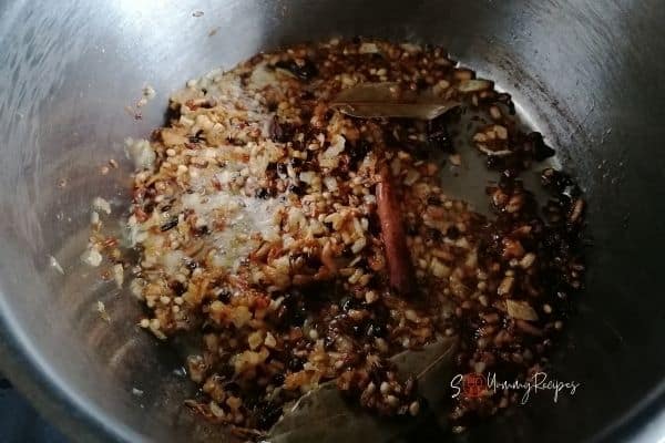browning the onion and spices
