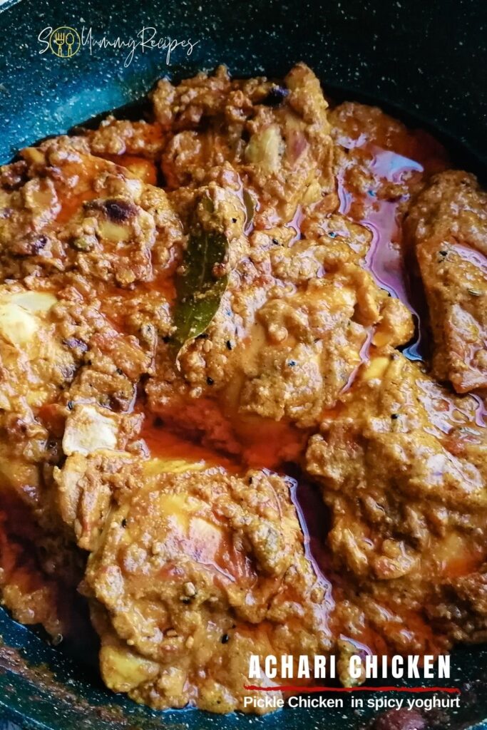 Achari Chicken with overlay text