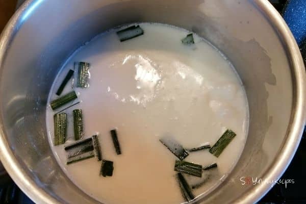 coconut milk and pandan leaves