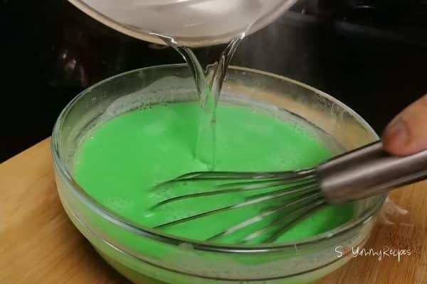 adding water to green batter