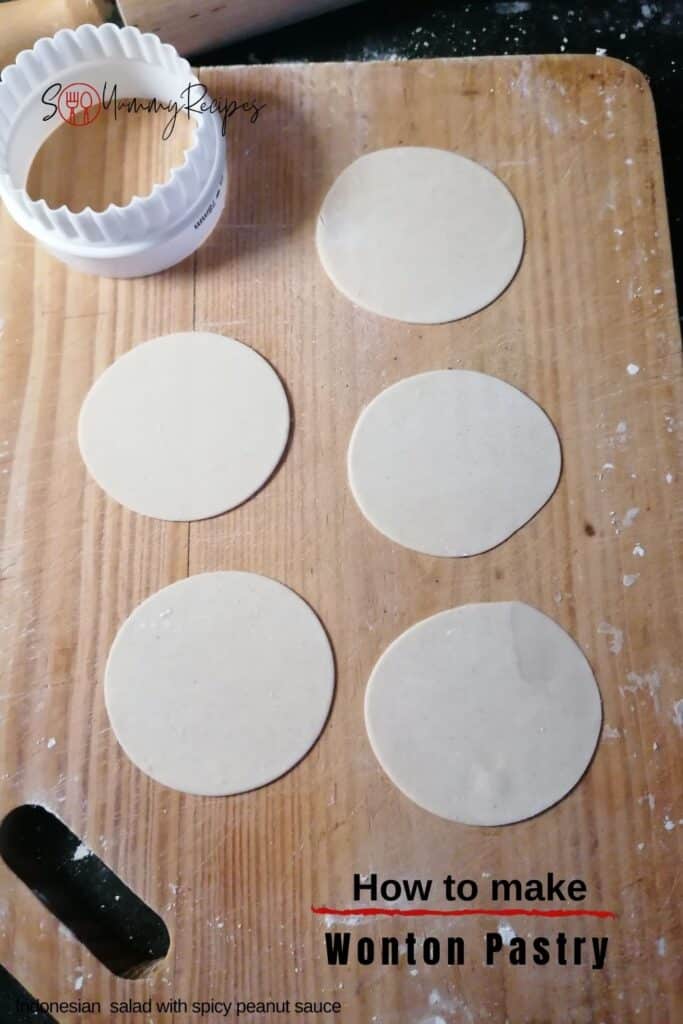 wonton pastry on a chopping board