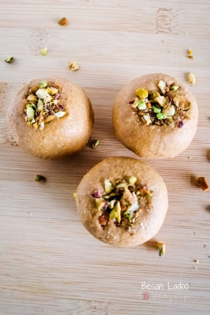 three besan ladoos - the sweet treat balls made of besan flour