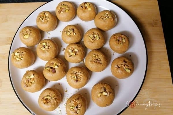 Besan Ladoos on a plate