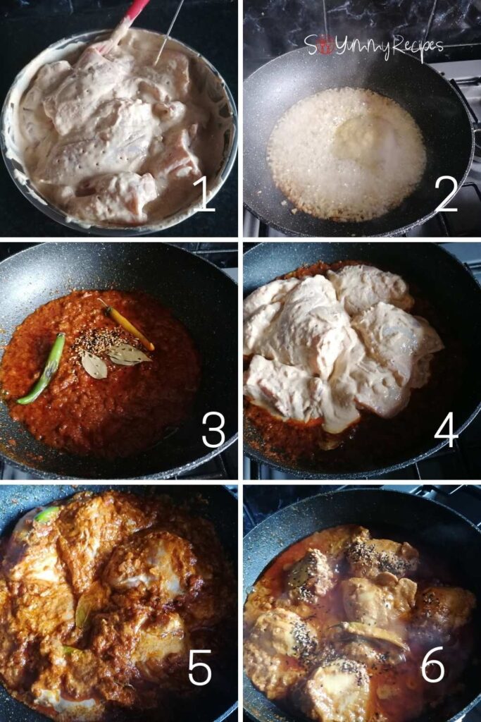 photo collage of how to make chicken achari