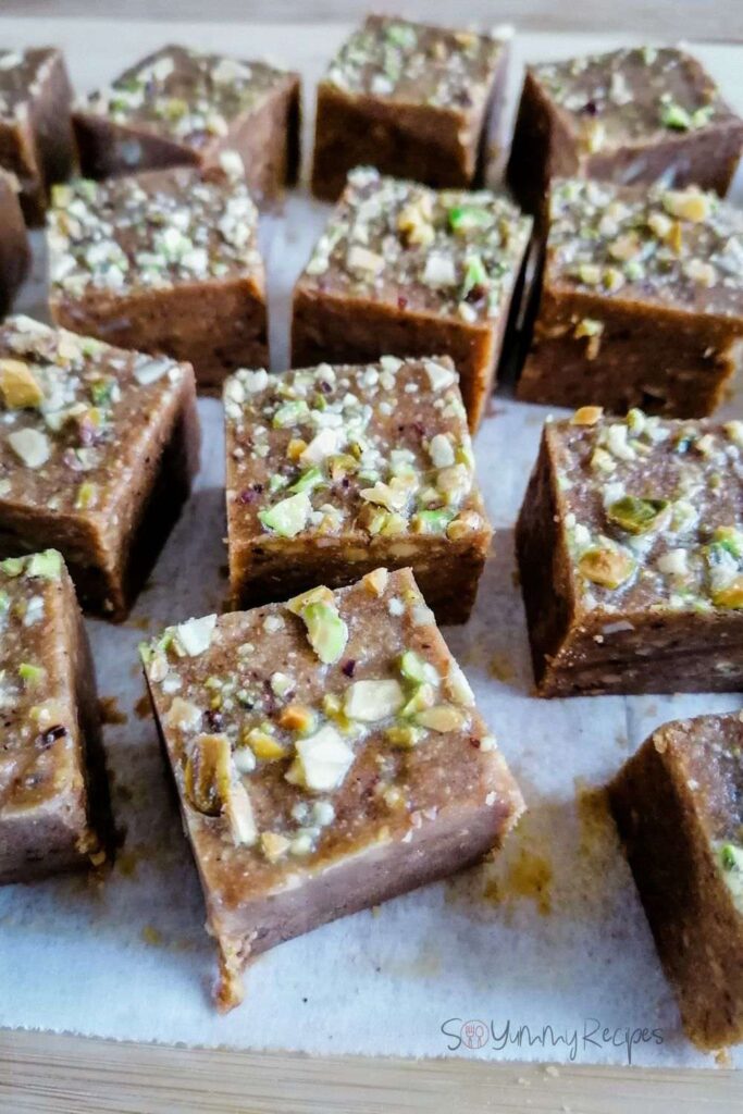 Squares of Besan Barfi - the Pakistani chickpea fudge