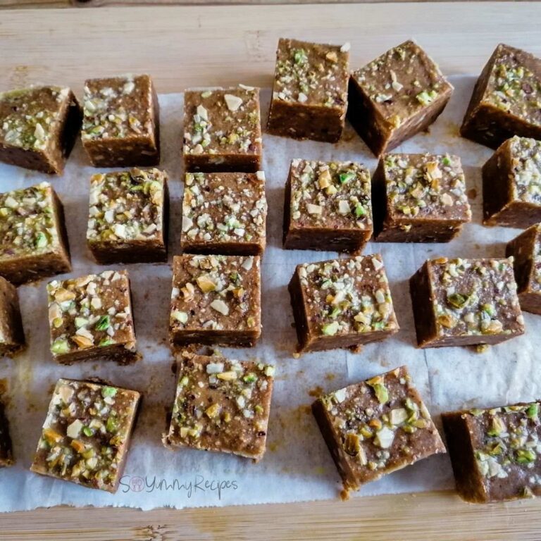 square pieces of Besan Barfi - the Pakistani chickpea fudge