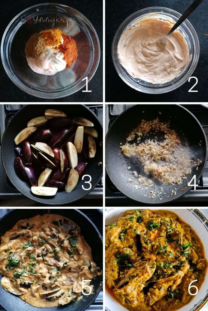 photo collage of steps on how to make dahi baingan