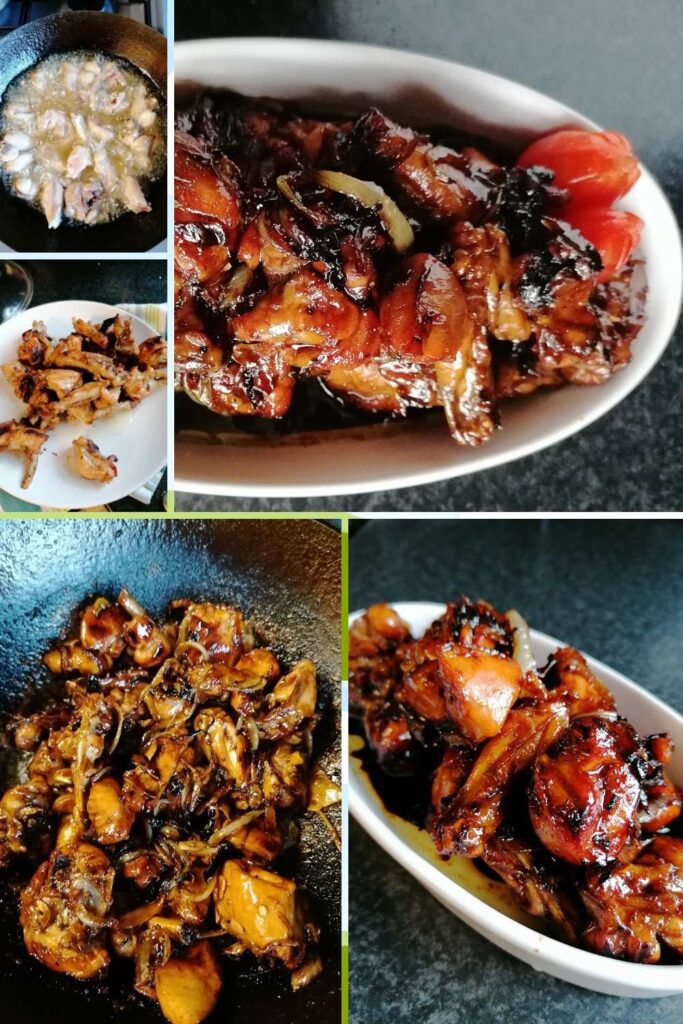 photo collage of how to make sweet soy chicken
