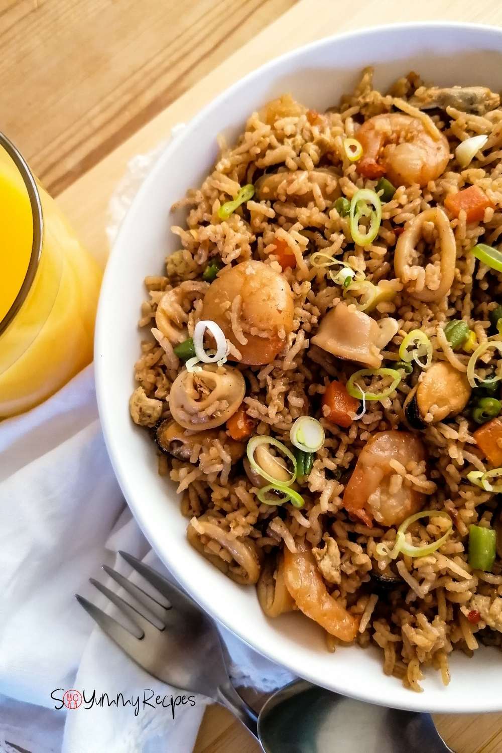 a dish of Indonesian nasi goreng seafood