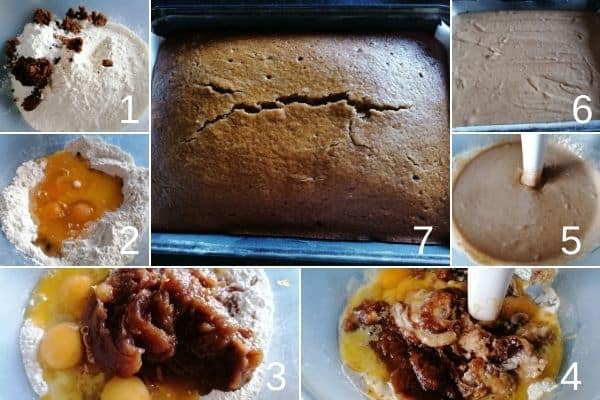 photo collage of making the cake for sticky toffee pudding