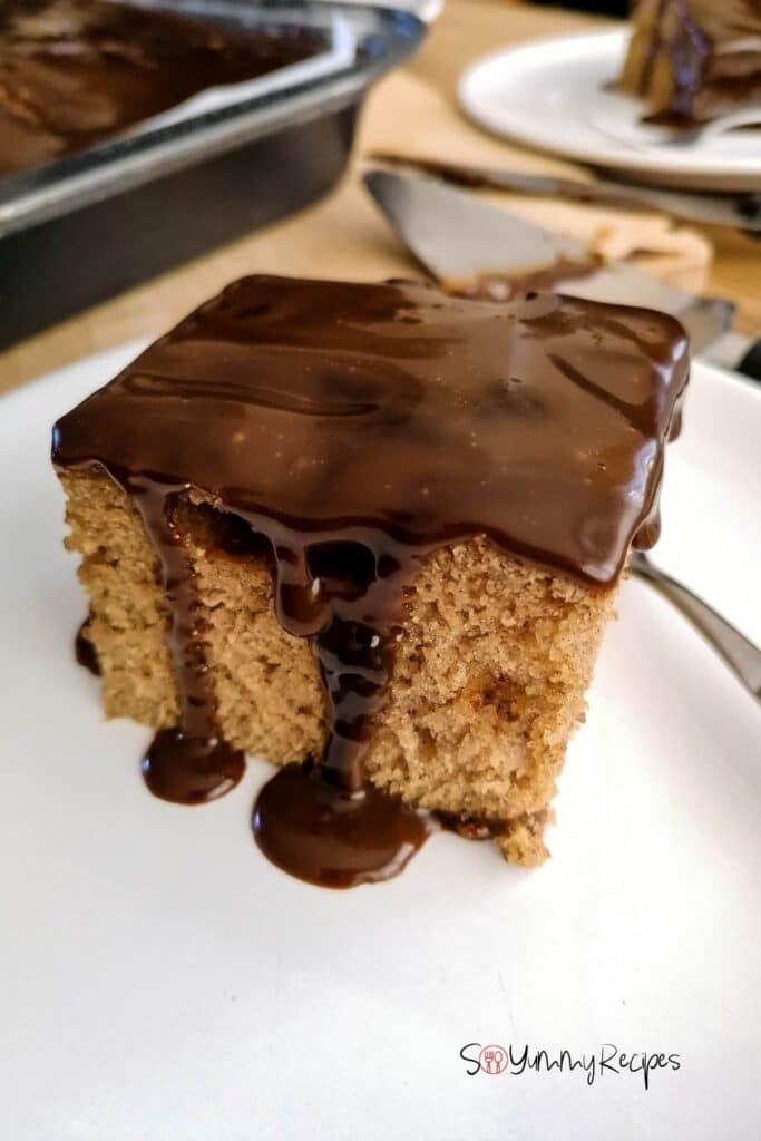 a slice of sticky toffee pudding from the traybake