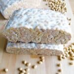 tempeh blocks with some soya beans around
