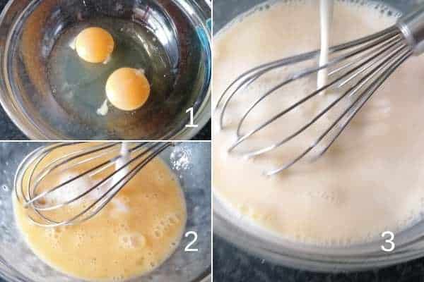 photo collage of mixing the egg and milk