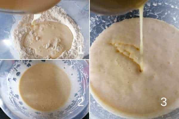 photo collage of making poffertjes batter
