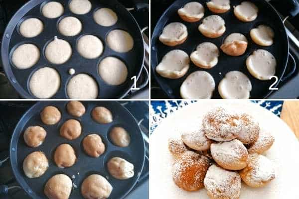 photo collage of cooking poffertjes