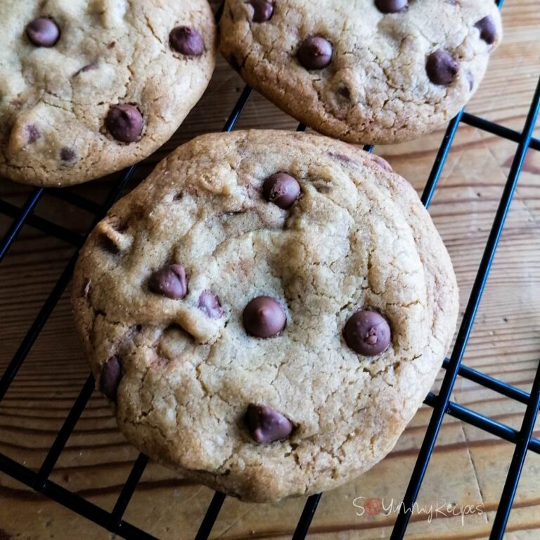 soft and chewy chocolate chip cookies on a cooling rack