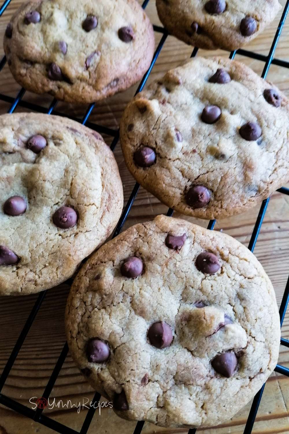 chocolate chip cookies on a cooling rack