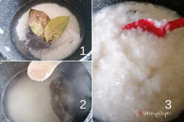 photo collage of making rice congee