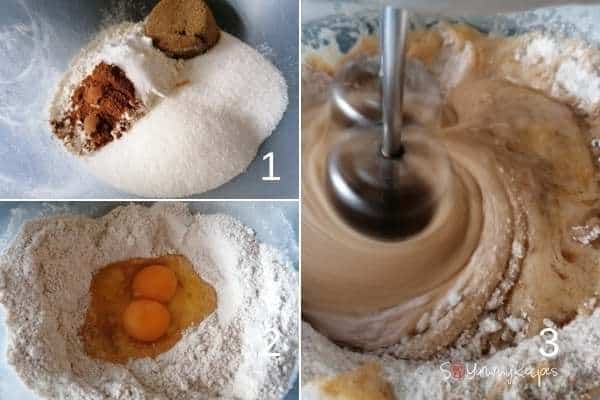 photo collage of making cake batter