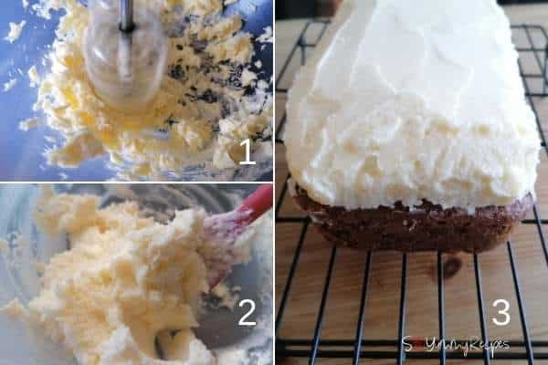 photo collage of making mascarpone cheese frosting