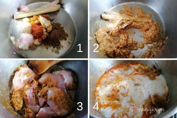 photo collage of how to make Indonesian chicken curry.