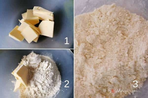 photo collage of mixing butter and flour.