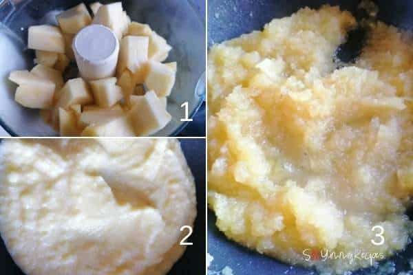 photo collage of pineapple chunks and pineapple pulp.