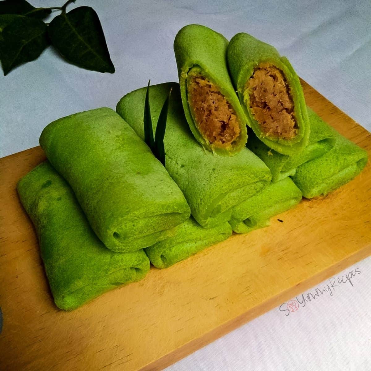 Indonesian rolled pancakes with coconut stuffing - Dadar Gulung.