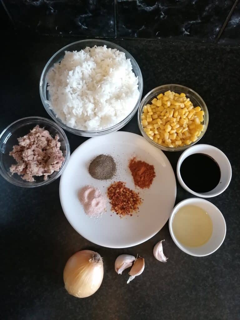 ingredients for nasi goreng tuna.