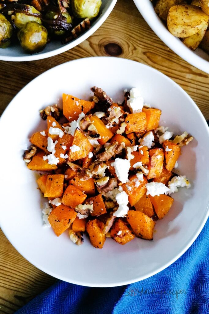 A plate of air fry butternut squash.
